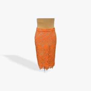 Alice Olivia Orange Lace Pencil Skirt Back Zip Knee Length Women's Size 2